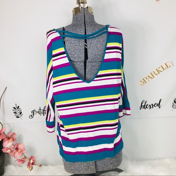 Torrid Womens Striped Top Plus Size 1 1X Open Back - Picture 4 of 12